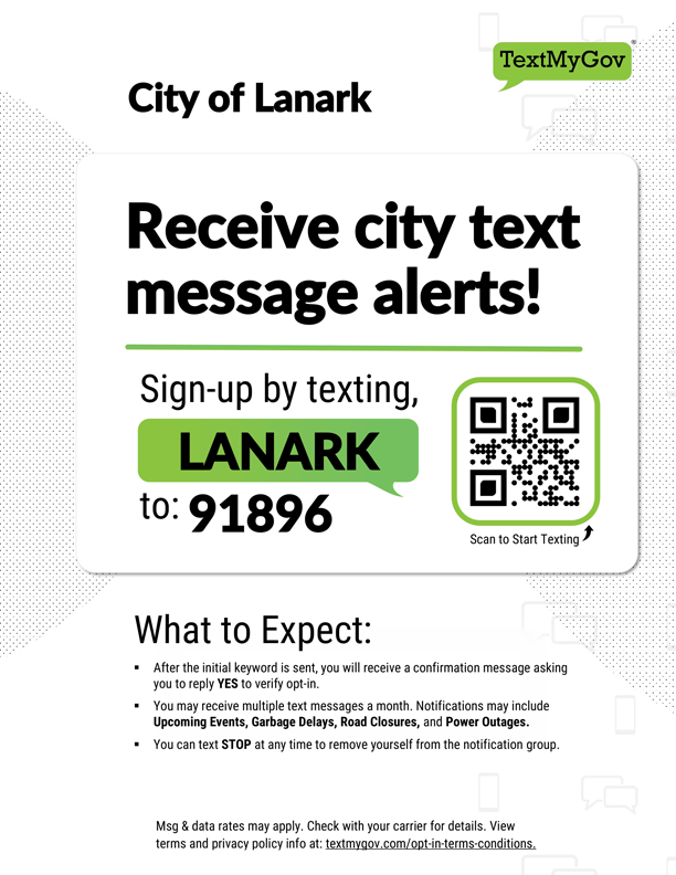 A graphic about how to receive city text message alerts.