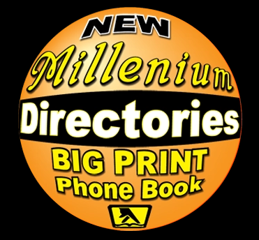 The logo for New Millenium Directories Big Print Phone Book.